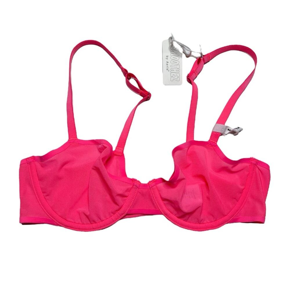 aerie SMOOTHEZ Mesh Unlined Balconette Bra Coral Sun Size 34B
